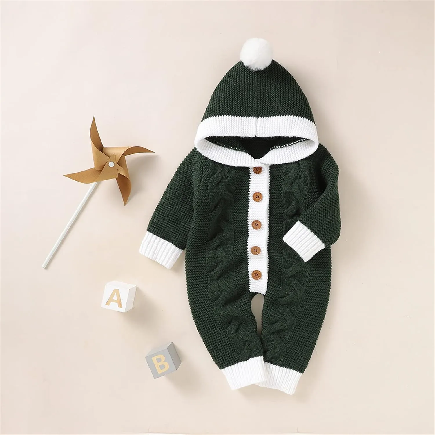 Baby Boys Girls Christmas Clothes Newborn Hooded Sweater Knit Romper Long Sleeve Knit Jumpsuit Sweater Xmas Clothing
