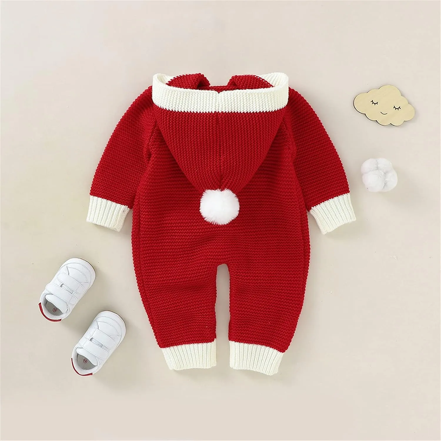 Baby Boys Girls Christmas Clothes Newborn Hooded Sweater Knit Romper Long Sleeve Knit Jumpsuit Sweater Xmas Clothing