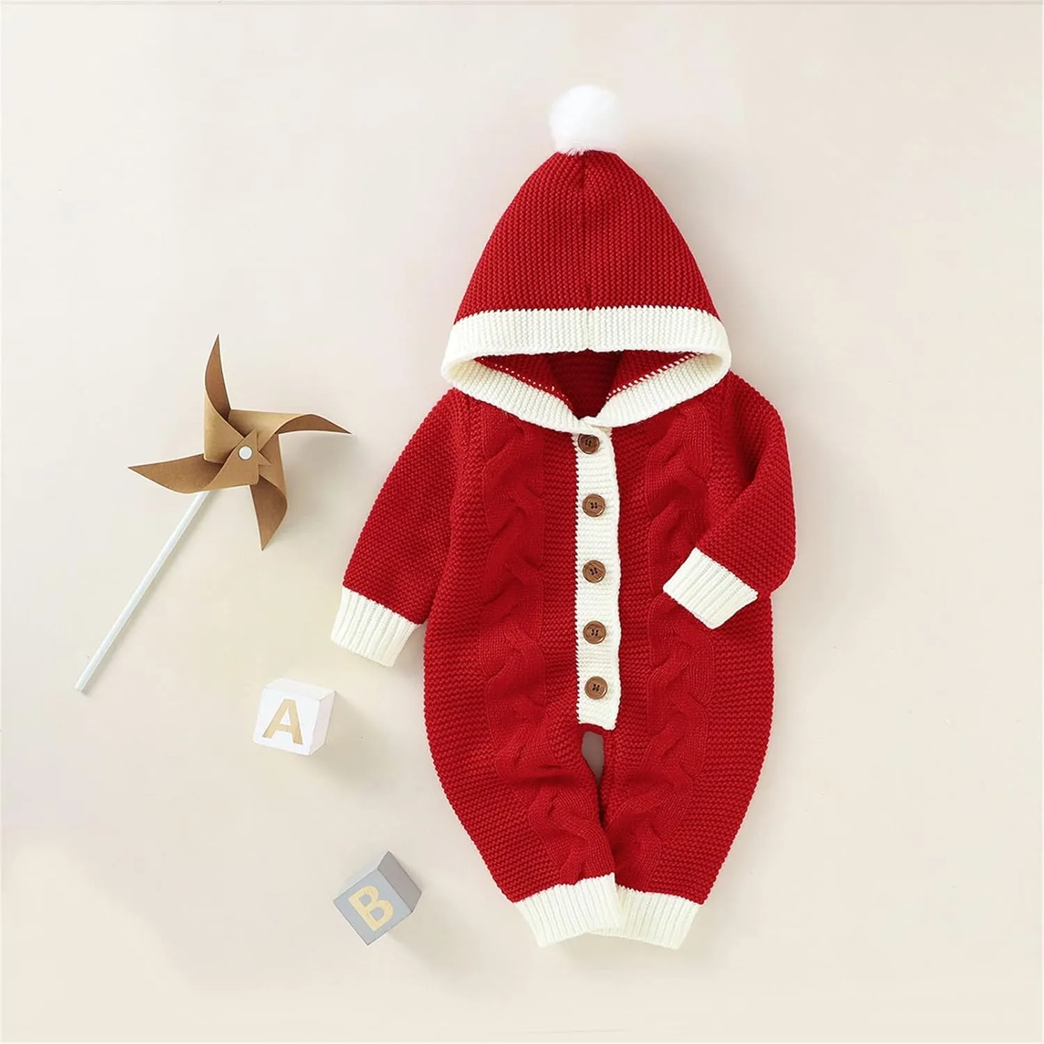 Baby Boys Girls Christmas Clothes Newborn Hooded Sweater Knit Romper Long Sleeve Knit Jumpsuit Sweater Xmas Clothing
