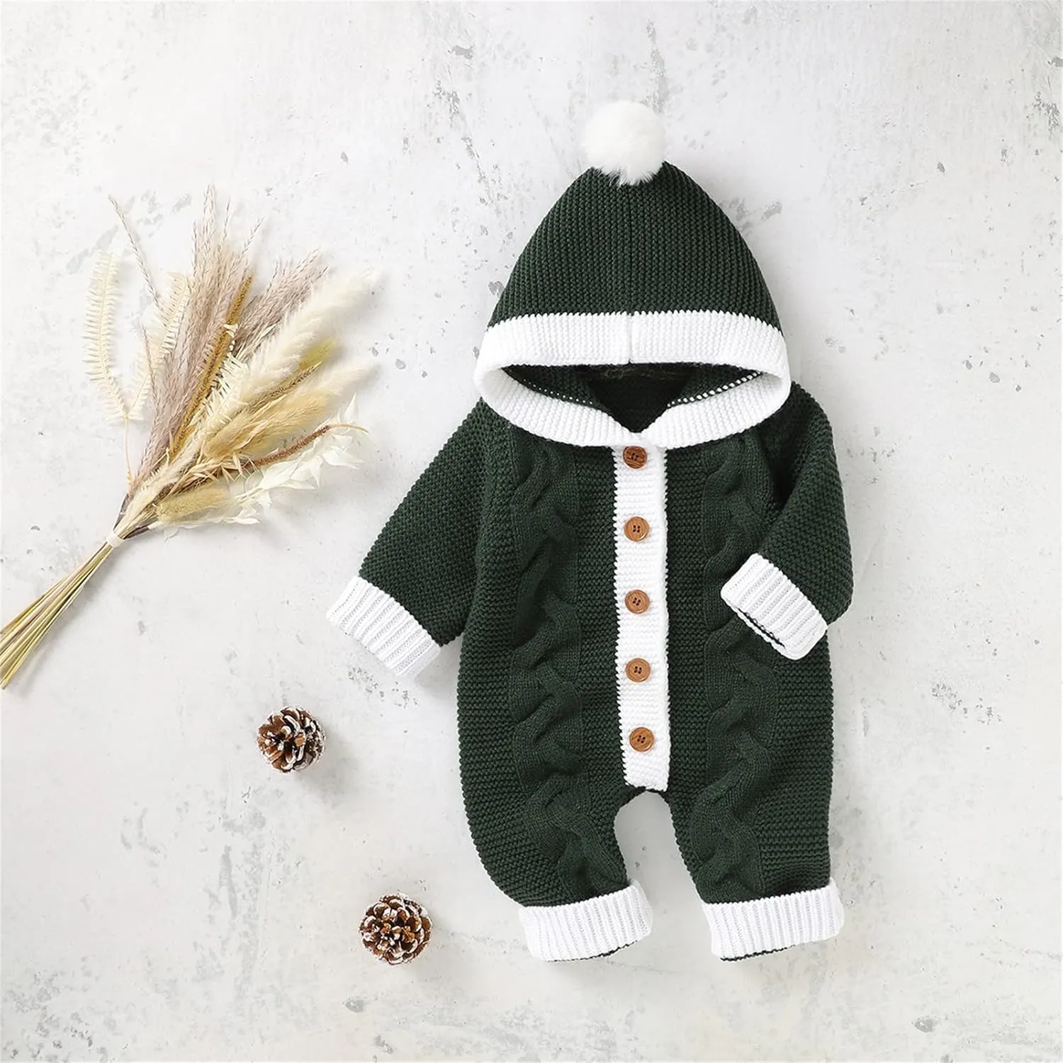 Baby Boys Girls Christmas Clothes Newborn Hooded Sweater Knit Romper Long Sleeve Knit Jumpsuit Sweater Xmas Clothing