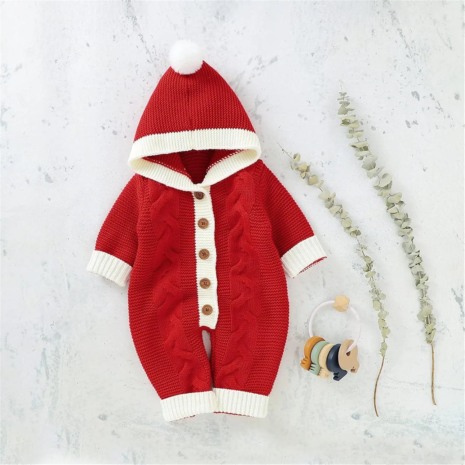 Baby Boys Girls Christmas Clothes Newborn Hooded Sweater Knit Romper Long Sleeve Knit Jumpsuit Sweater Xmas Clothing