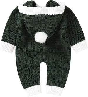 Baby Boys Girls Christmas Clothes Newborn Hooded Sweater Knit Romper Long Sleeve Knit Jumpsuit Sweater Xmas Clothing