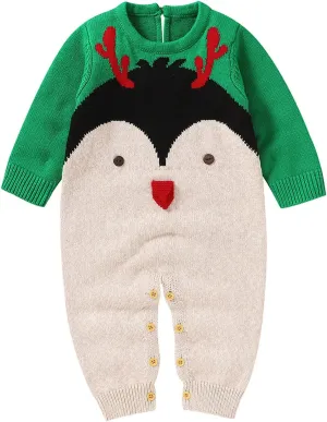 Baby Boys Girls Christmas Sweater Knit Romper Jumpsuit Newborn Long Sleeve Crewneck Bodysuit Cute Festival Xmas Clothes