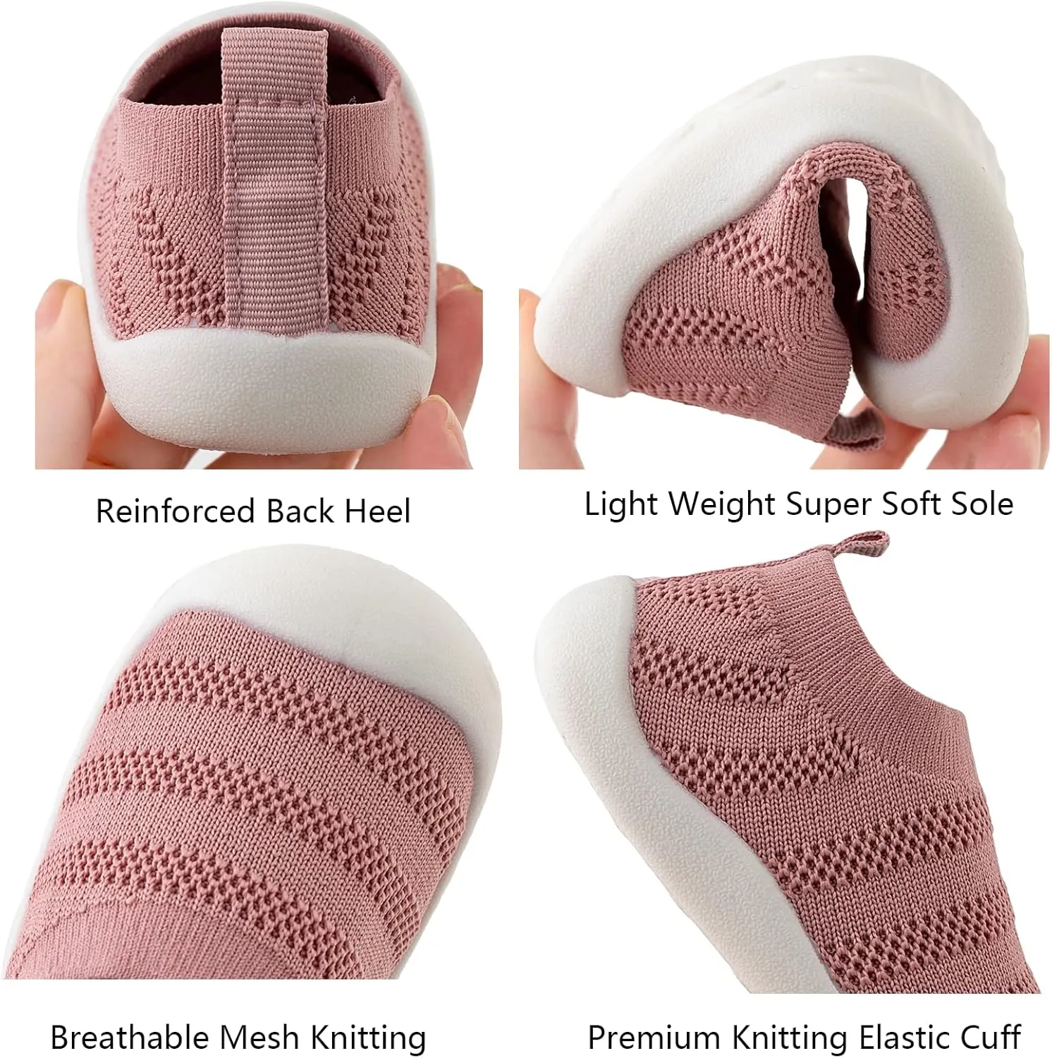 Baby First-Walking Shoes Slip-On Toddler Shoes Non-Skid Infant Sneakers Breathable Cotton Elastic Socks Shoes with Memory Insole for kids Indoor Outdoor Unisex