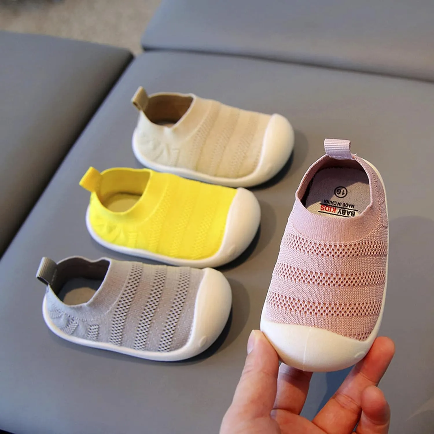 Baby First-Walking Shoes Slip-On Toddler Shoes Non-Skid Infant Sneakers Breathable Cotton Elastic Socks Shoes with Memory Insole for kids Indoor Outdoor Unisex