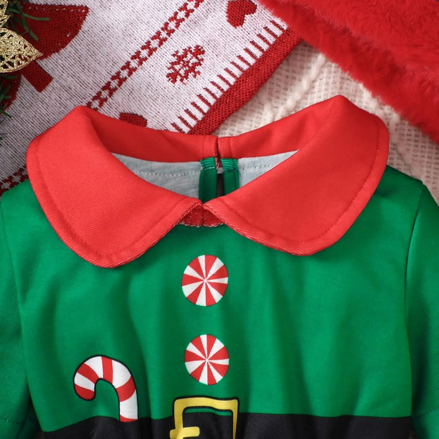 Baby Girl Christmas Santa Helper Costume Newborn Christmas Romper Dress Long Sleeve Dresses with Hat Xmas Outfits