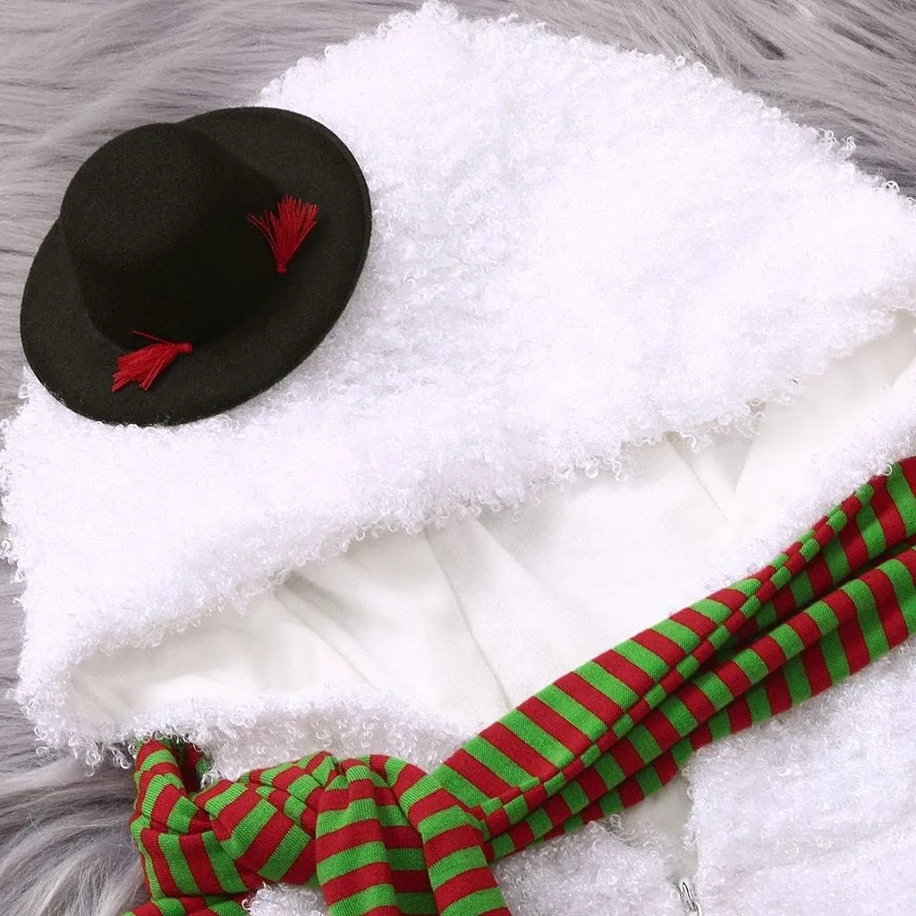 Baby Snowman Costume Christmas Romper Newborn Snowman Bubble Bodysuits with Scarf Set Infant Boy Girl Xmas