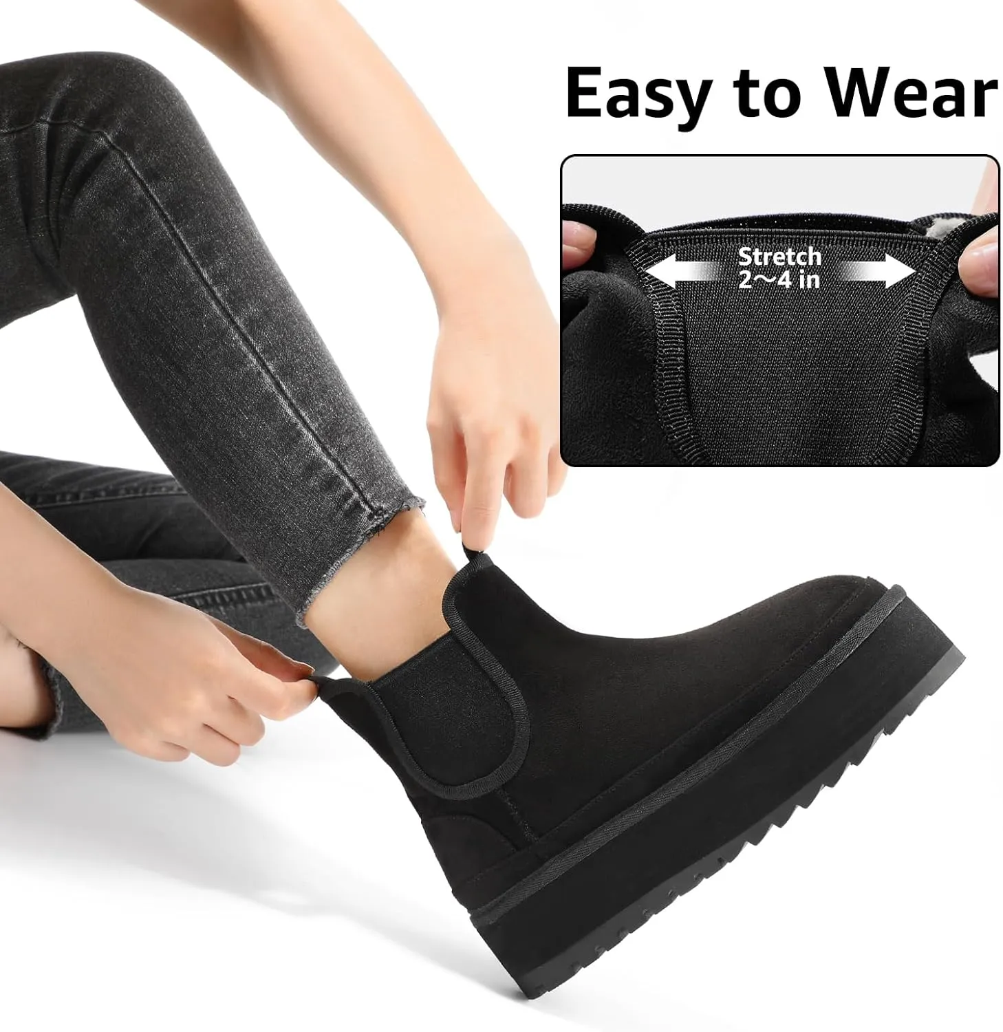 Bacia Platform Boots for Women Lightweight Suede Snow Boots Fur Interior Non-slip Outdoor Winter Boots Ankle Platform Mini Boots