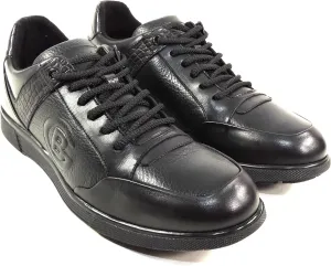 Baldinini Men's Black Leather Comfort Sneakers with Fur Insole