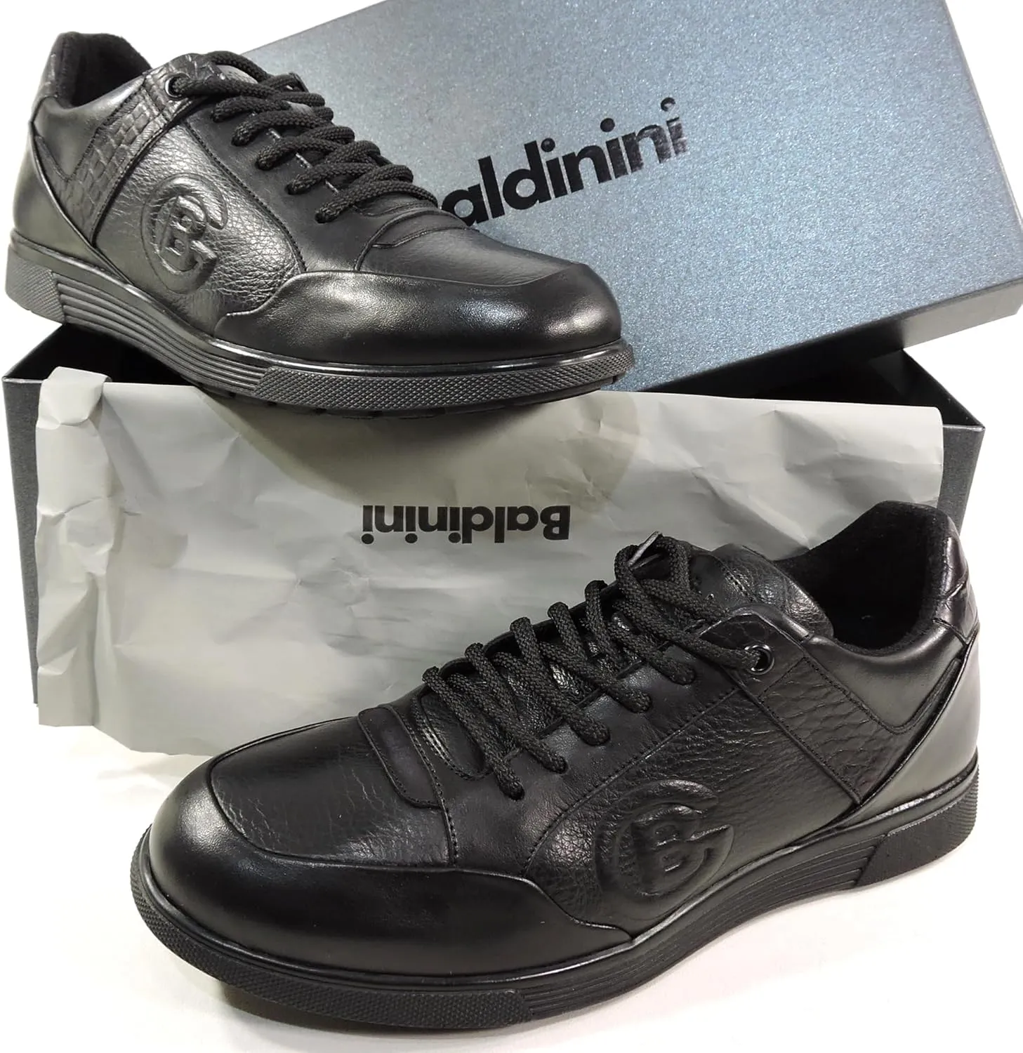Baldinini Men's Black Leather Comfort Sneakers with Fur Insole