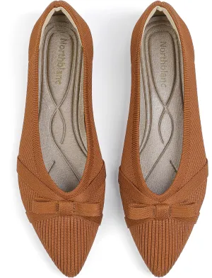 Ballet Flats Shoes for Women - Comfortable Casual Dressy Classic Softable Pointed Toe Bow Knit Work Office Shoe
