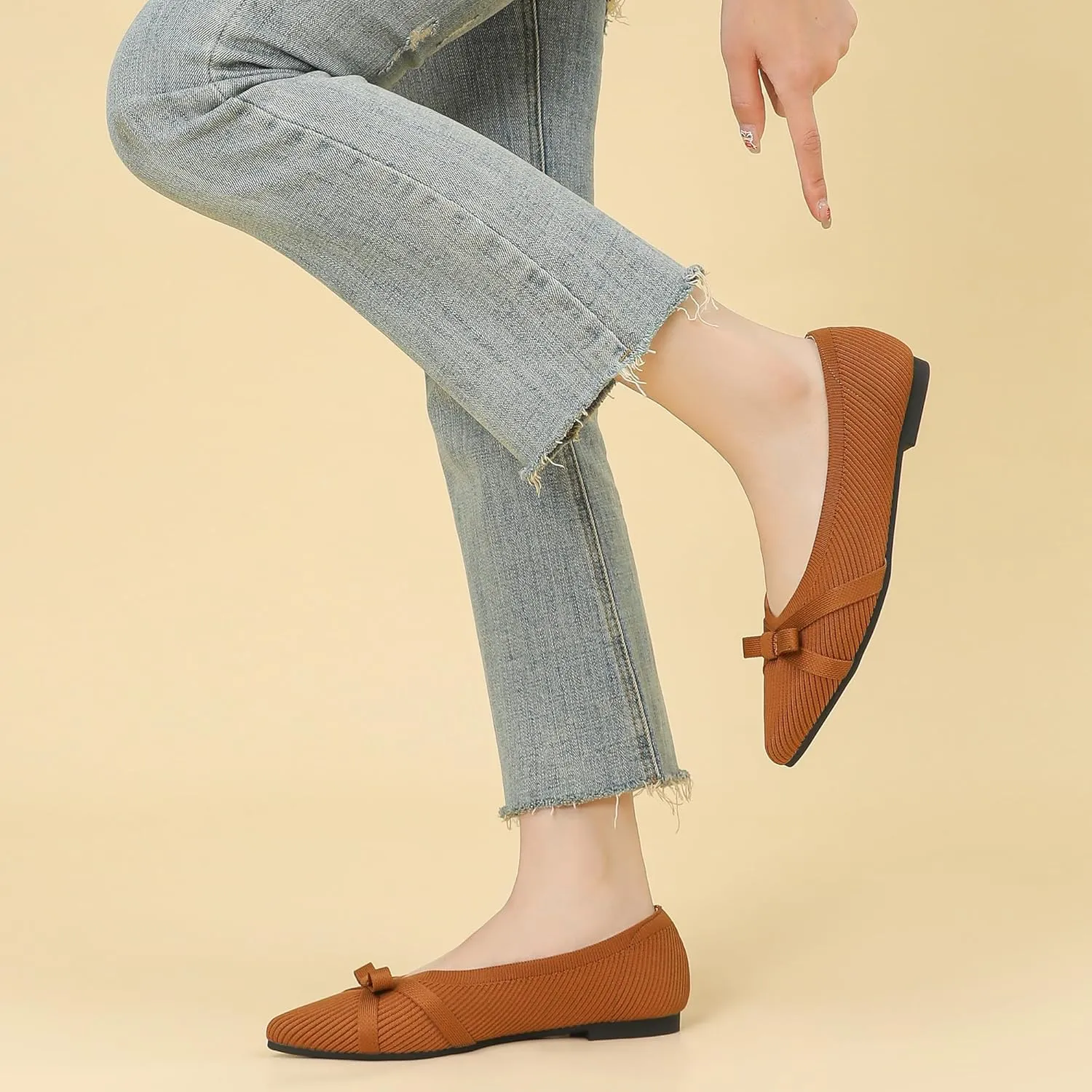 Ballet Flats Shoes for Women - Comfortable Casual Dressy Classic Softable Pointed Toe Bow Knit Work Office Shoe