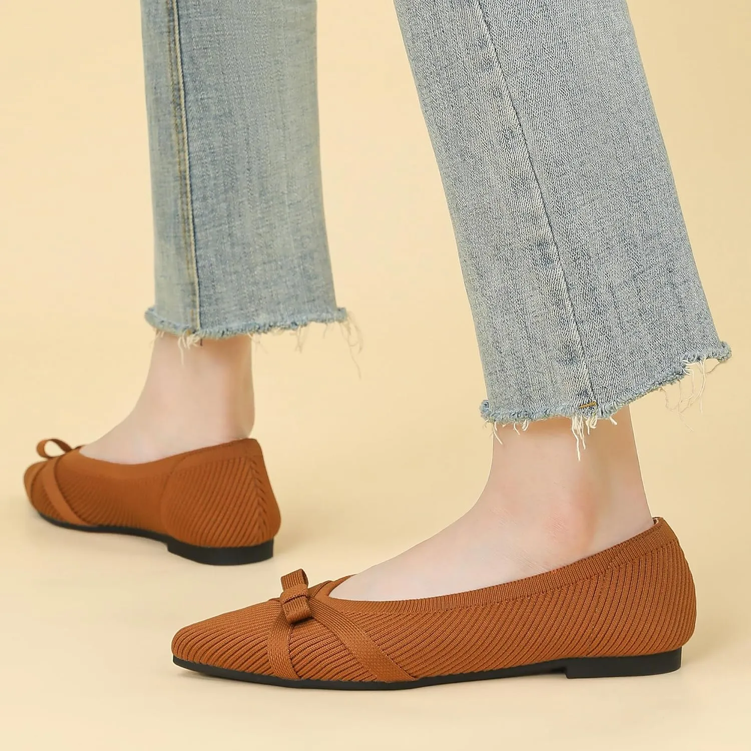 Ballet Flats Shoes for Women - Comfortable Casual Dressy Classic Softable Pointed Toe Bow Knit Work Office Shoe