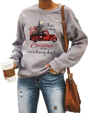 Barlver Women Christmas Fleece Sweaters Long Sleeve Fuzzy Sweatshirts Holiday Graphic Shirts