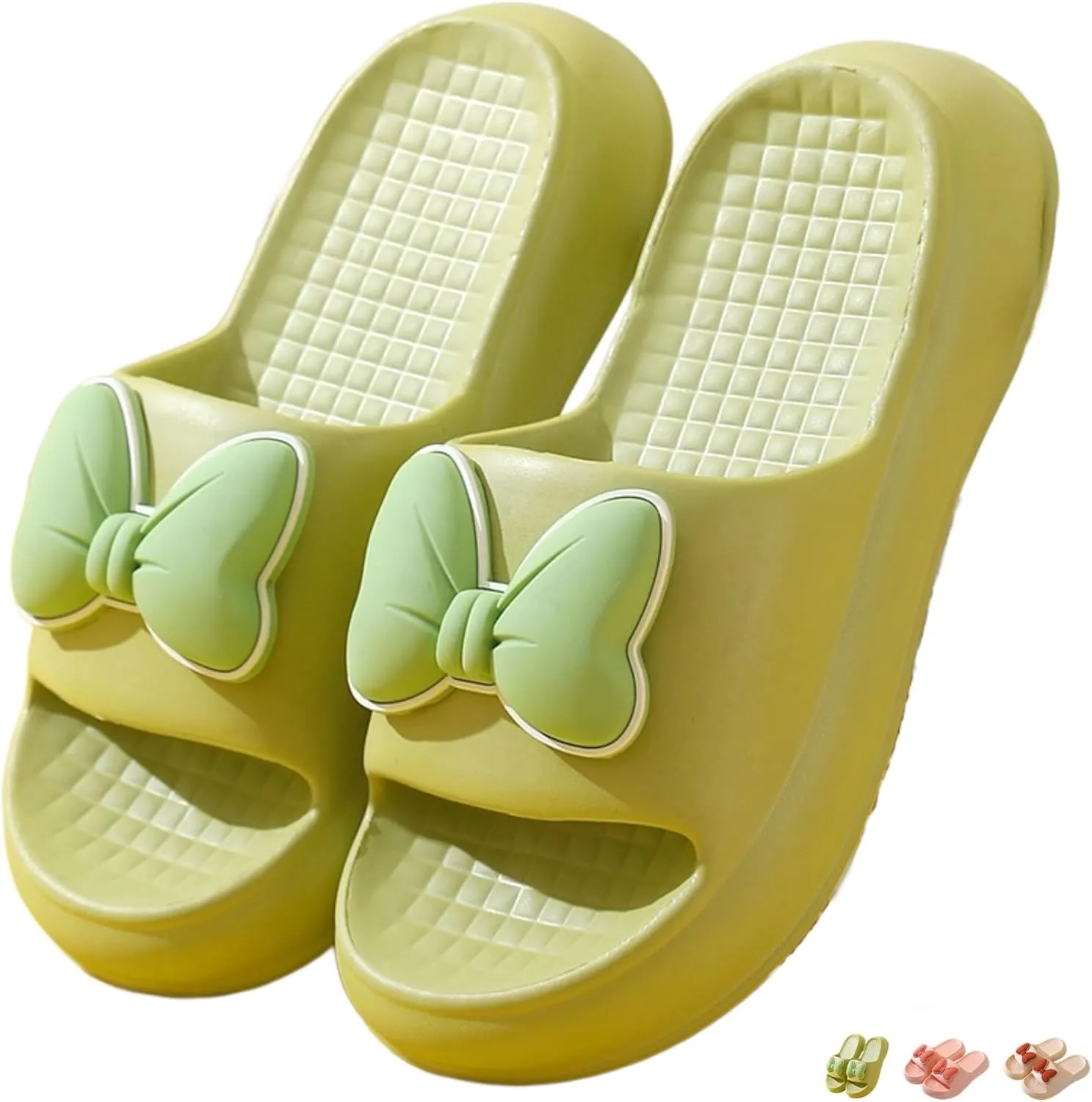 Beach Sandals Bow Tie Slides Slippers for Women Summer Sandals Non Slip Fashion Shower Slippers with Bows Open Toe Slides Thick Sole Home Shoes Bathroom Slippers