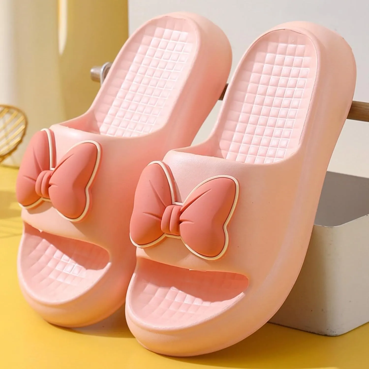 Beach Sandals Bow Tie Slides Slippers for Women Summer Sandals Non Slip Fashion Shower Slippers with Bows Open Toe Slides Thick Sole Home Shoes Bathroom Slippers