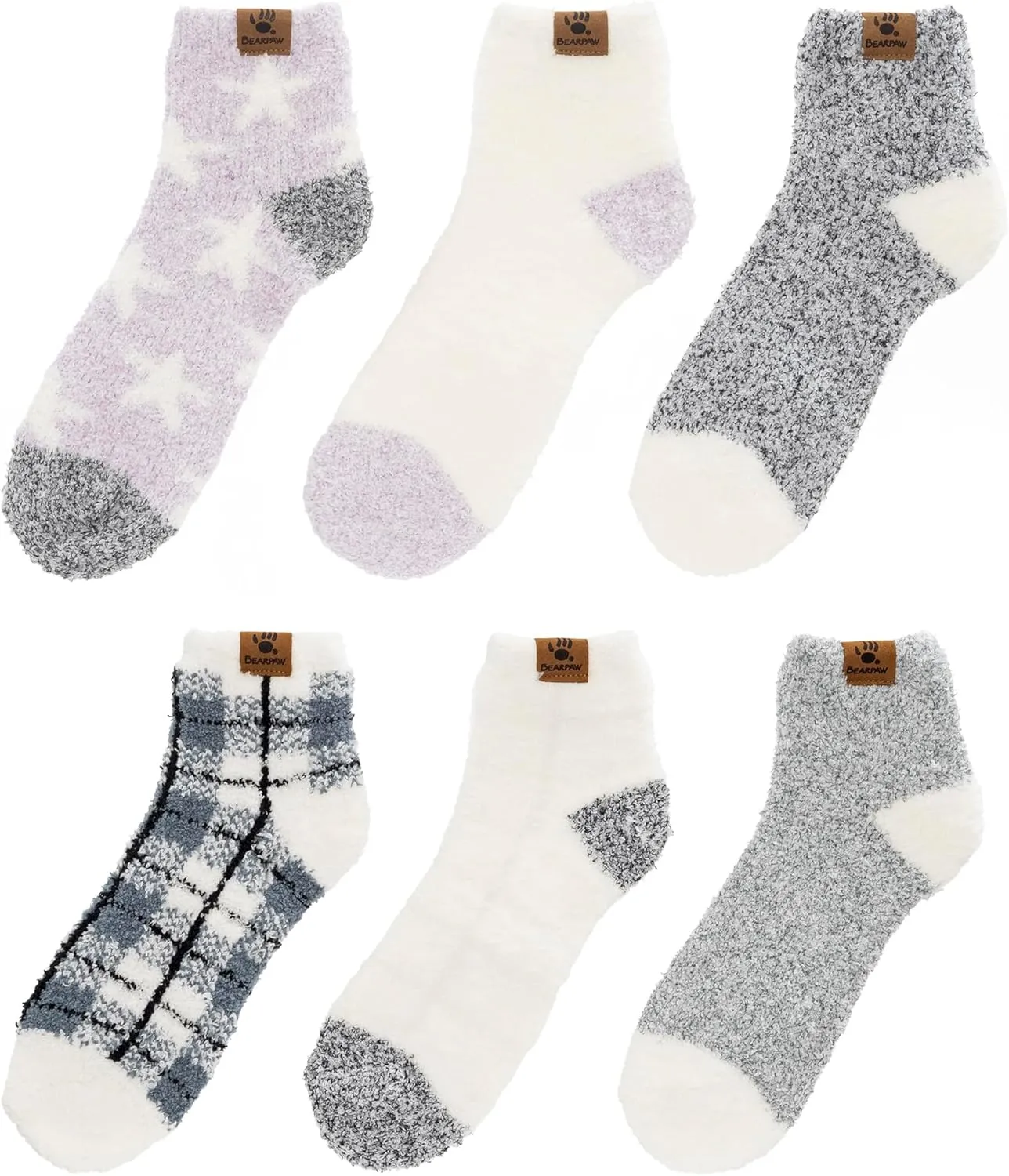 BEARPAW Ladies 6 Pair Pack Cozy Super Soft Warm Lounge Socks Multi Color Patterned Ankle and Low Cut Packs