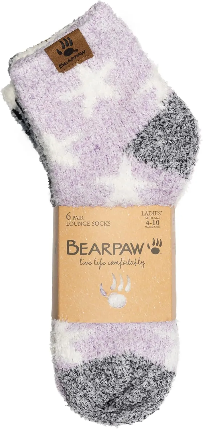 BEARPAW Ladies 6 Pair Pack Cozy Super Soft Warm Lounge Socks Multi Color Patterned Ankle and Low Cut Packs