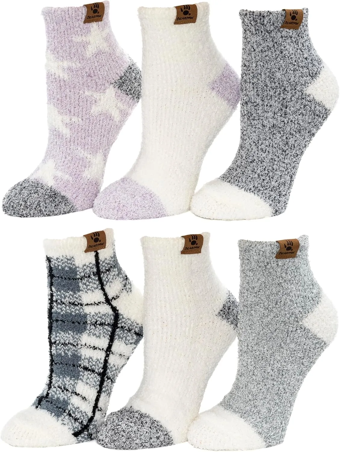 BEARPAW Ladies 6 Pair Pack Cozy Super Soft Warm Lounge Socks Multi Color Patterned Ankle and Low Cut Packs