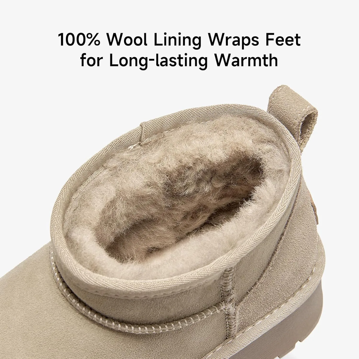 BEAU TODAY Womens Platform Ankle Boots Genuine Sheepskin Mini Boots for Women Comfortable Anti-Slip Snow Boots Pull-on Walking Winter Boots Outdoors