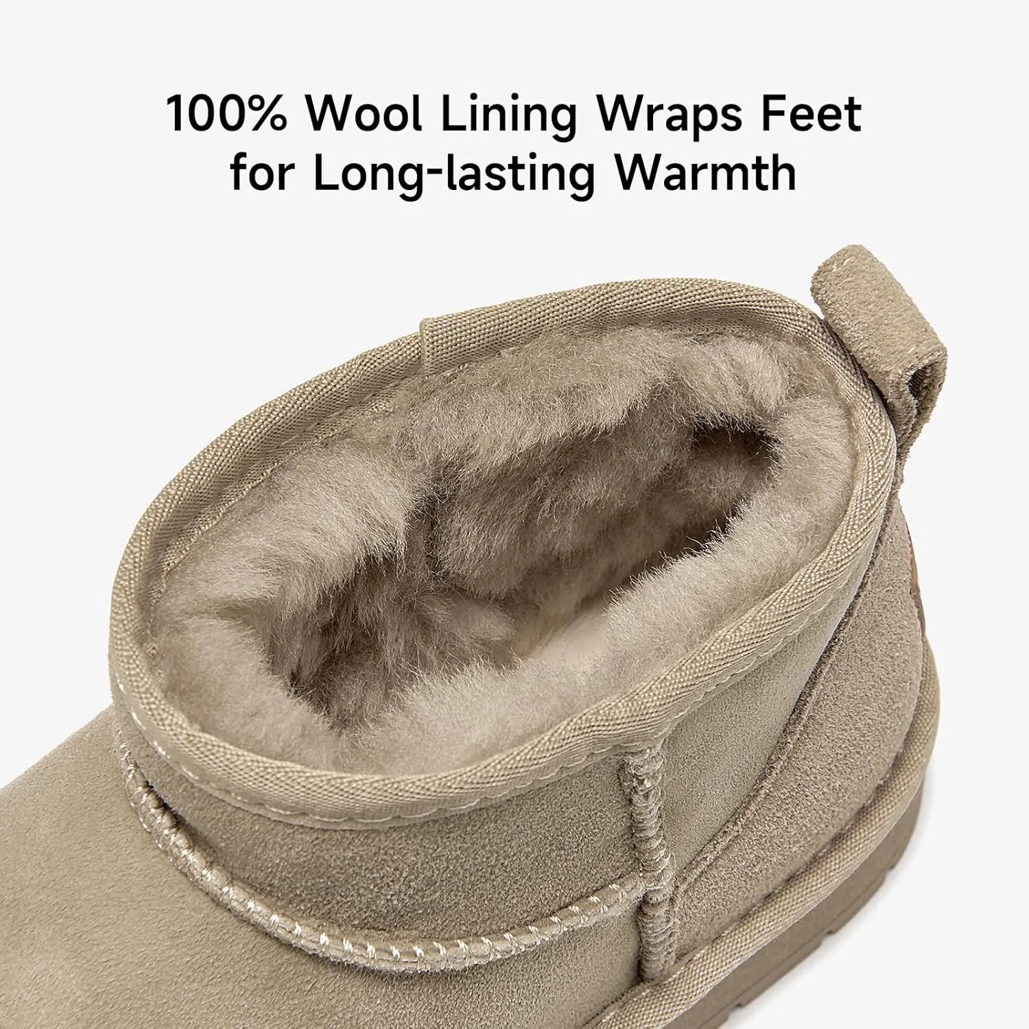 BEAU TODAY Womens Platform Ankle Boots Genuine Sheepskin Mini Boots for Women Comfortable Anti-Slip Snow Boots Pull-on Walking Winter Boots Outdoors