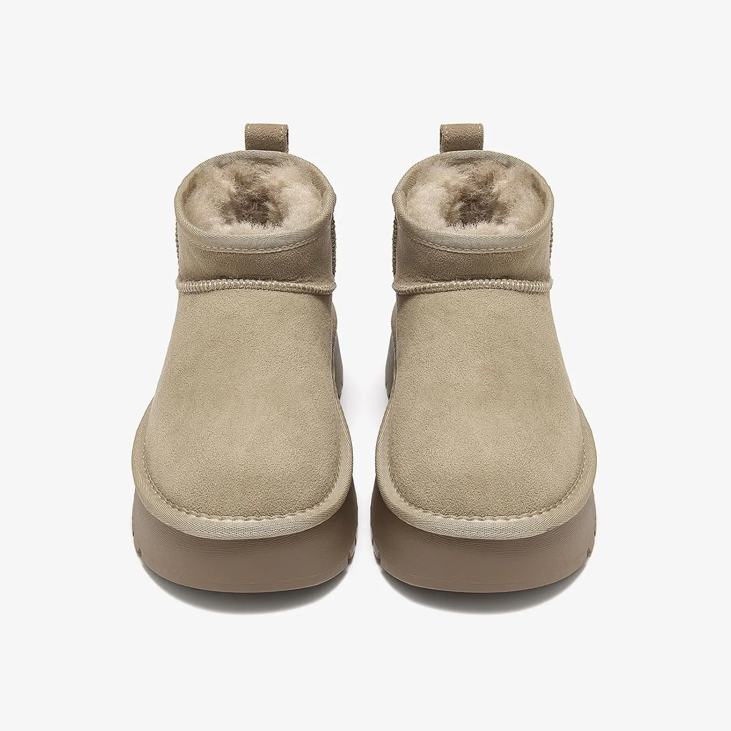 BEAU TODAY Womens Platform Ankle Boots Genuine Sheepskin Mini Boots for Women Comfortable Anti-Slip Snow Boots Pull-on Walking Winter Boots Outdoors