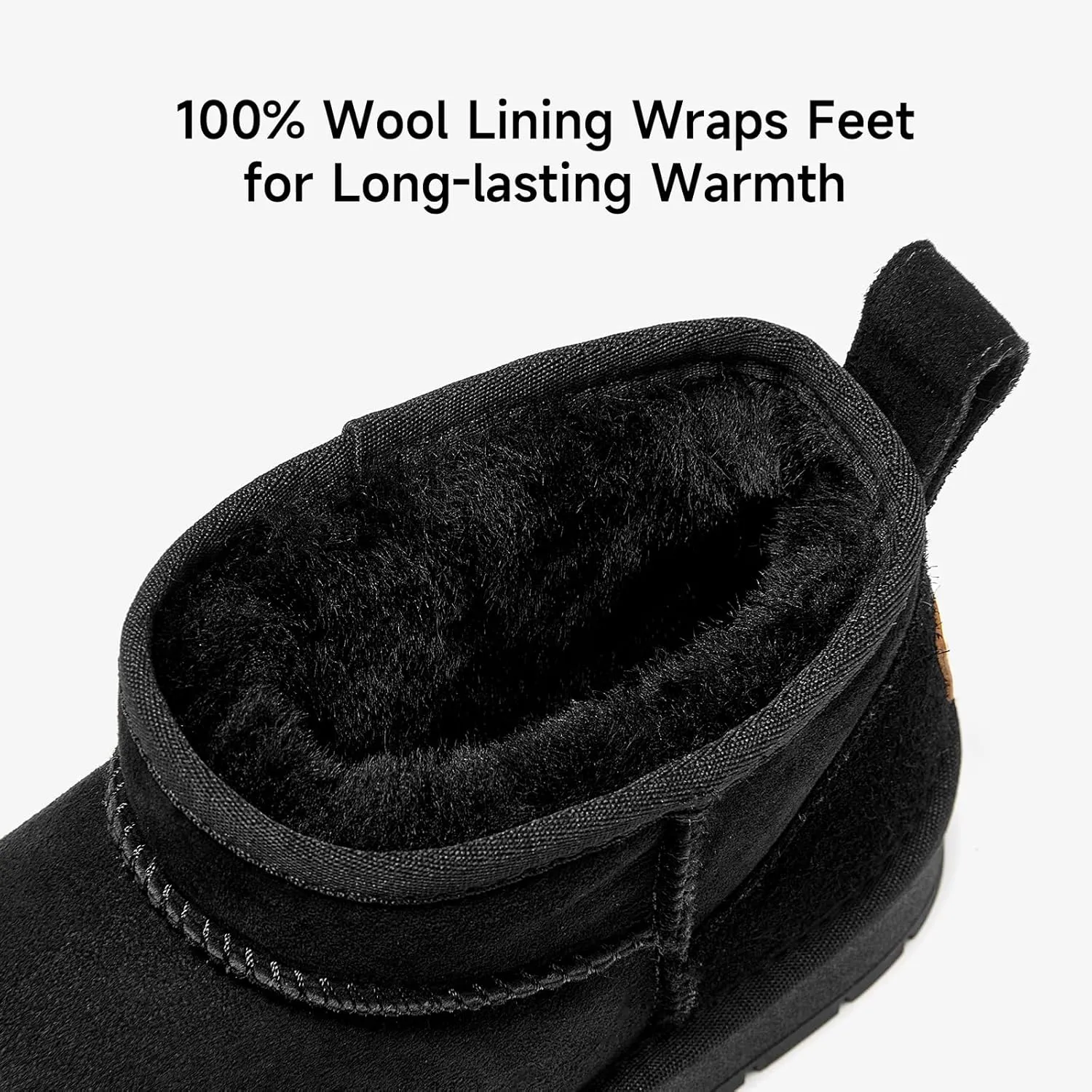 BEAU TODAY Womens Platform Ankle Boots Genuine Sheepskin Mini Boots for Women Comfortable Anti-Slip Snow Boots Pull-on Walking Winter Boots Outdoors