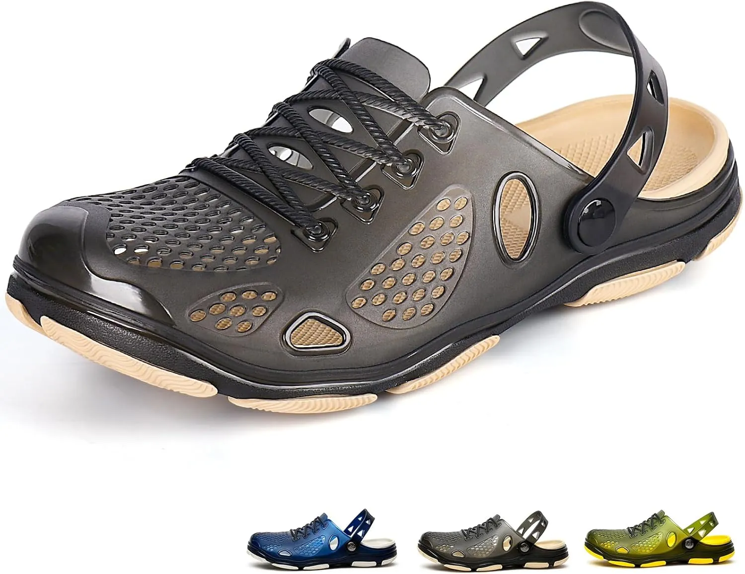 beister Mens Clogs Non Slip Water Shoes with Adjustable Strap, Lightweight Slip on Mules Garden