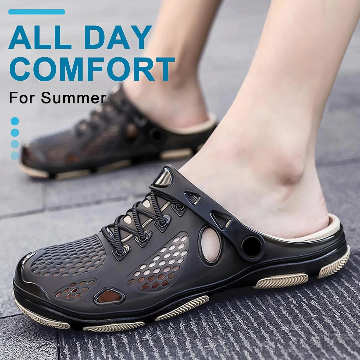 beister Mens Clogs Non Slip Water Shoes with Adjustable Strap, Lightweight Slip on Mules Garden