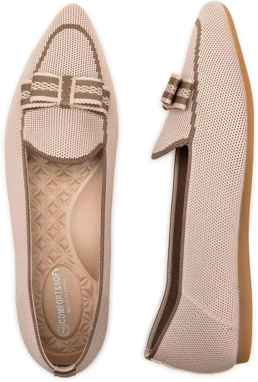 BEJINASH Women's Loafer Flats Casual Knit Fabric Lightweight Dressy Shoes Washable Elegant Pointed-Toe lace-up Bow Shoes Comfortable Ballet Shoes for Women Perfect for Daily