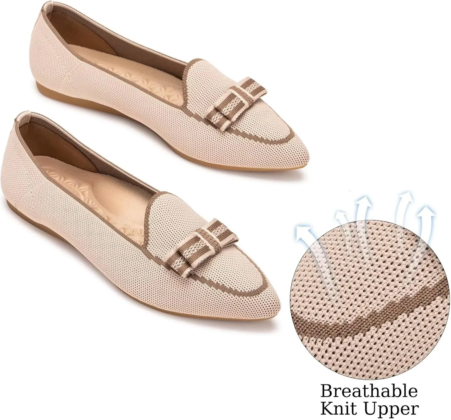 BEJINASH Women's Loafer Flats Casual Knit Fabric Lightweight Dressy Shoes Washable Elegant Pointed-Toe lace-up Bow Shoes Comfortable Ballet Shoes for Women Perfect for Daily
