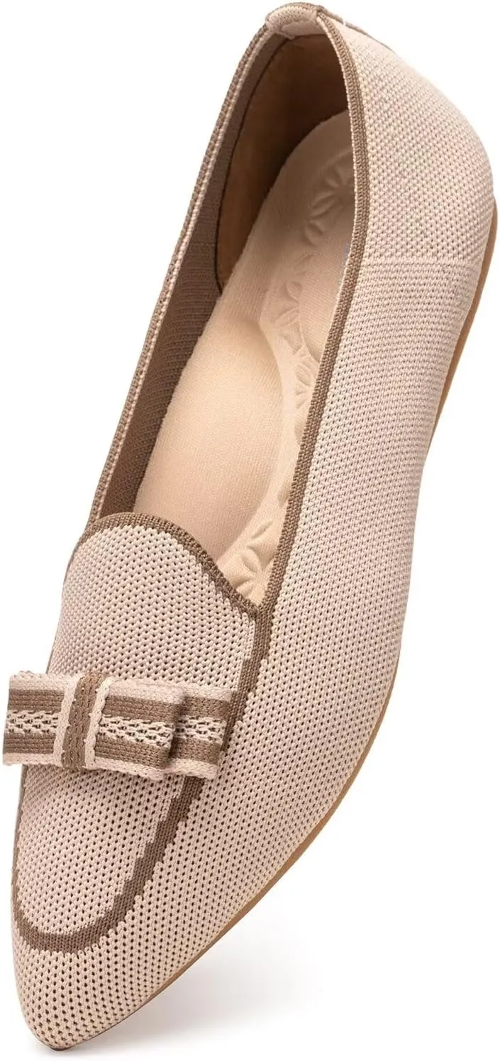BEJINASH Women's Loafer Flats Casual Knit Fabric Lightweight Dressy Shoes Washable Elegant Pointed-Toe lace-up Bow Shoes Comfortable Ballet Shoes for Women Perfect for Daily