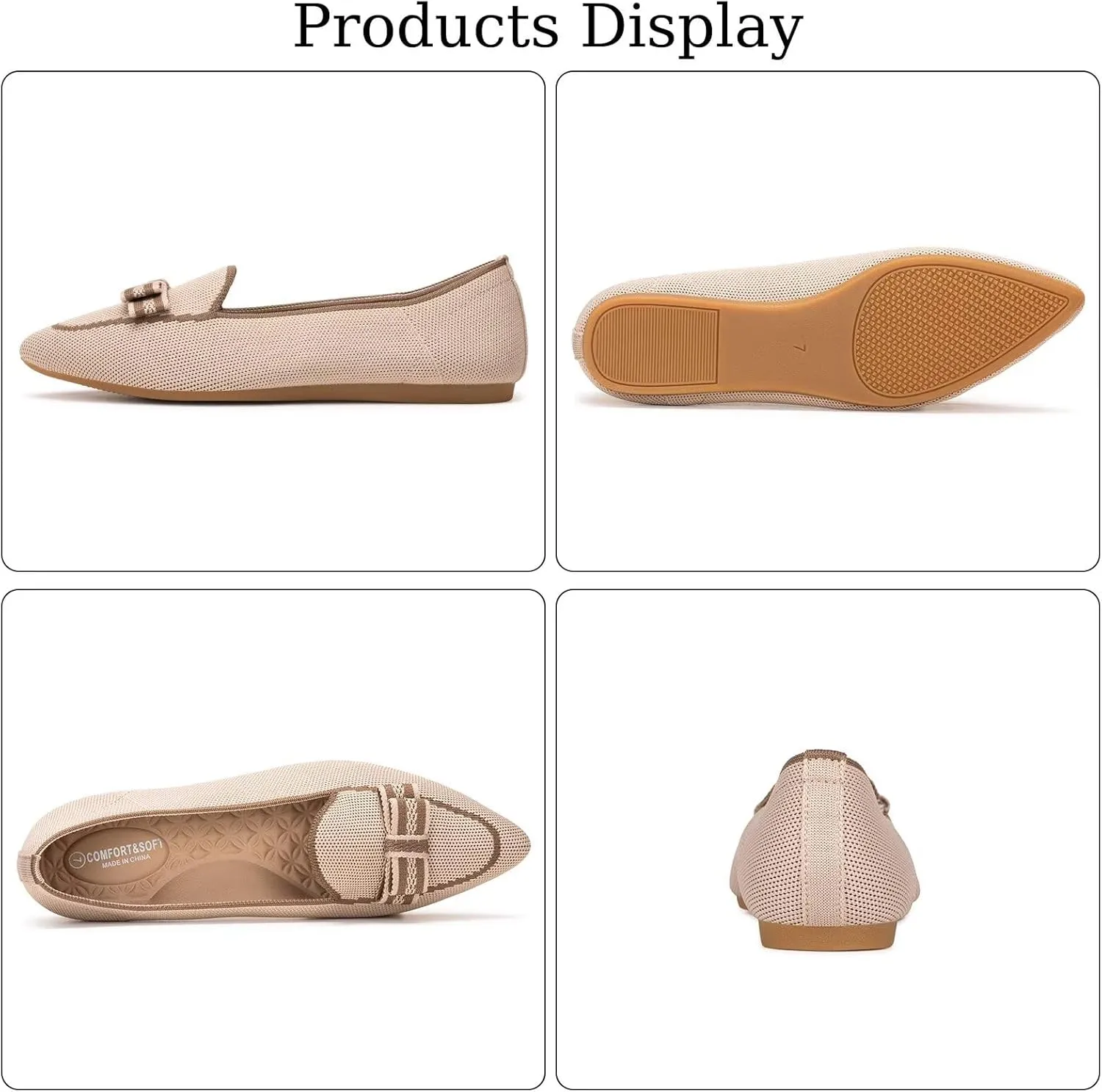BEJINASH Women's Loafer Flats Casual Knit Fabric Lightweight Dressy Shoes Washable Elegant Pointed-Toe lace-up Bow Shoes Comfortable Ballet Shoes for Women Perfect for Daily