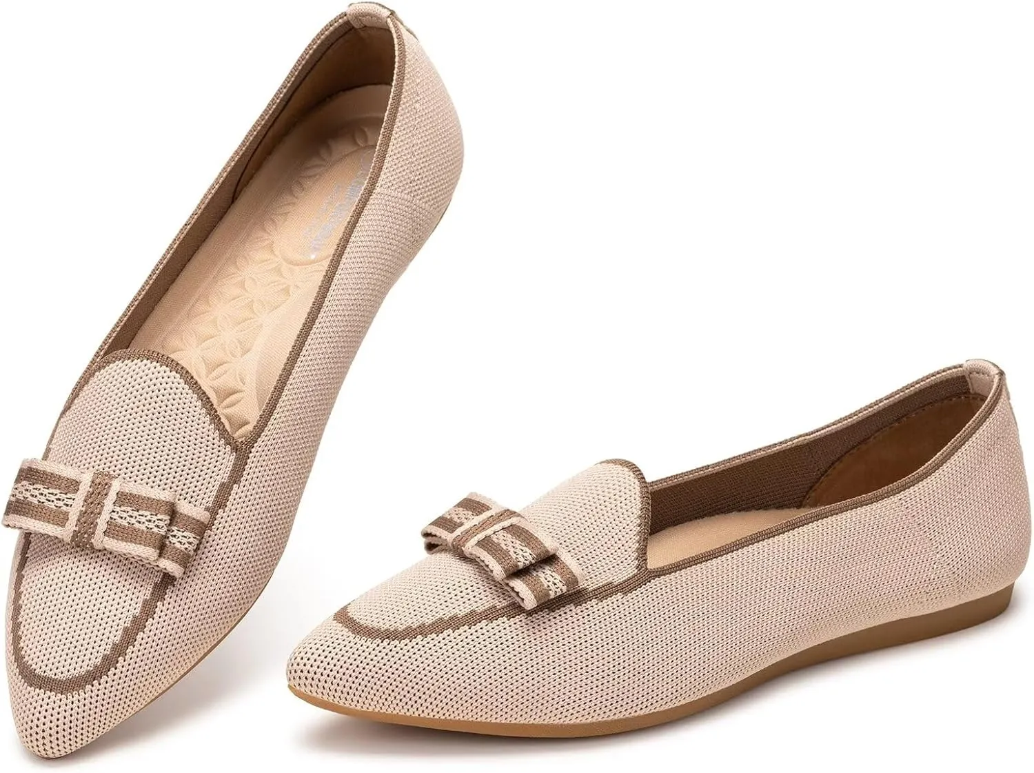 BEJINASH Women's Loafer Flats Casual Knit Fabric Lightweight Dressy Shoes Washable Elegant Pointed-Toe lace-up Bow Shoes Comfortable Ballet Shoes for Women Perfect for Daily