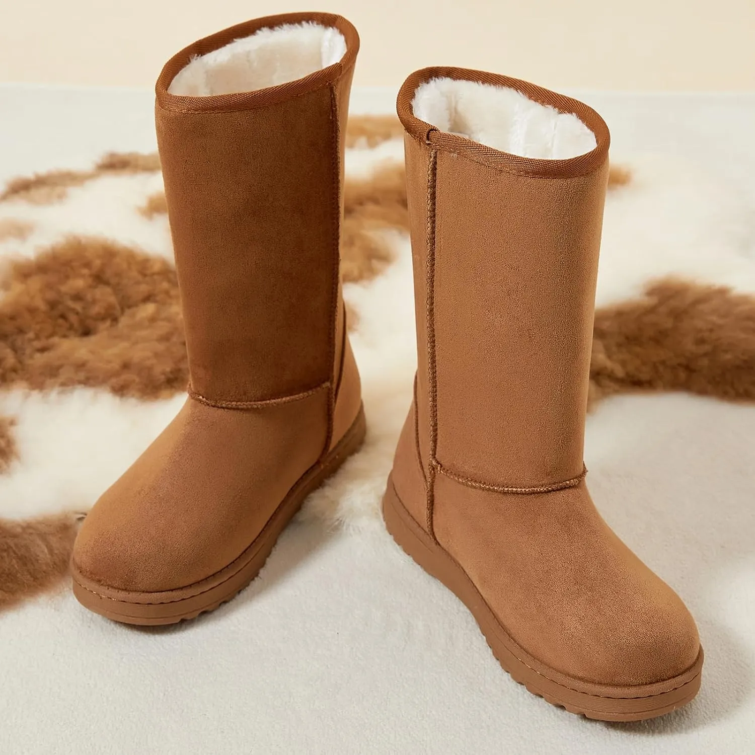 BENPAO Winter Snow Boots for Women Warm Mid Calf Boots Black Fuzzy Boots Comfortable Fur Lined Booties