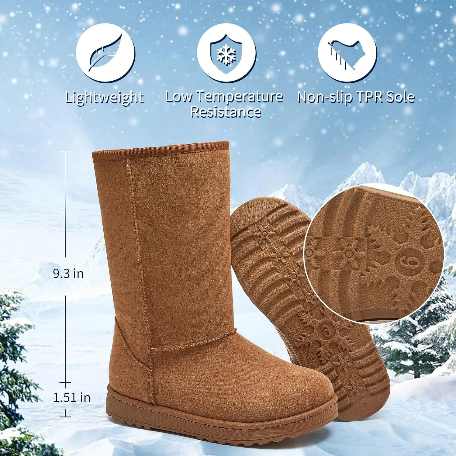 BENPAO Winter Snow Boots for Women Warm Mid Calf Boots Black Fuzzy Boots Comfortable Fur Lined Booties