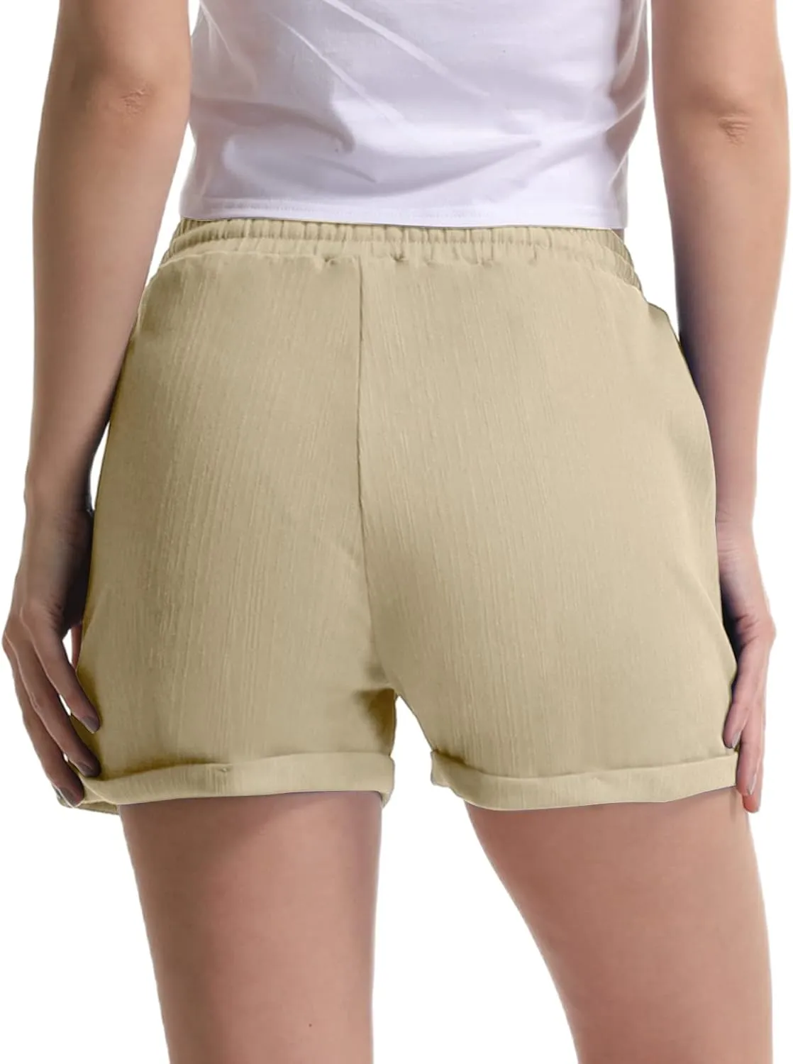 Bermuda Shorts for Women Cotton Linen Comfy Plus Size Elastic Waist Knee Length Travel Shorts for Summer Walking Beach