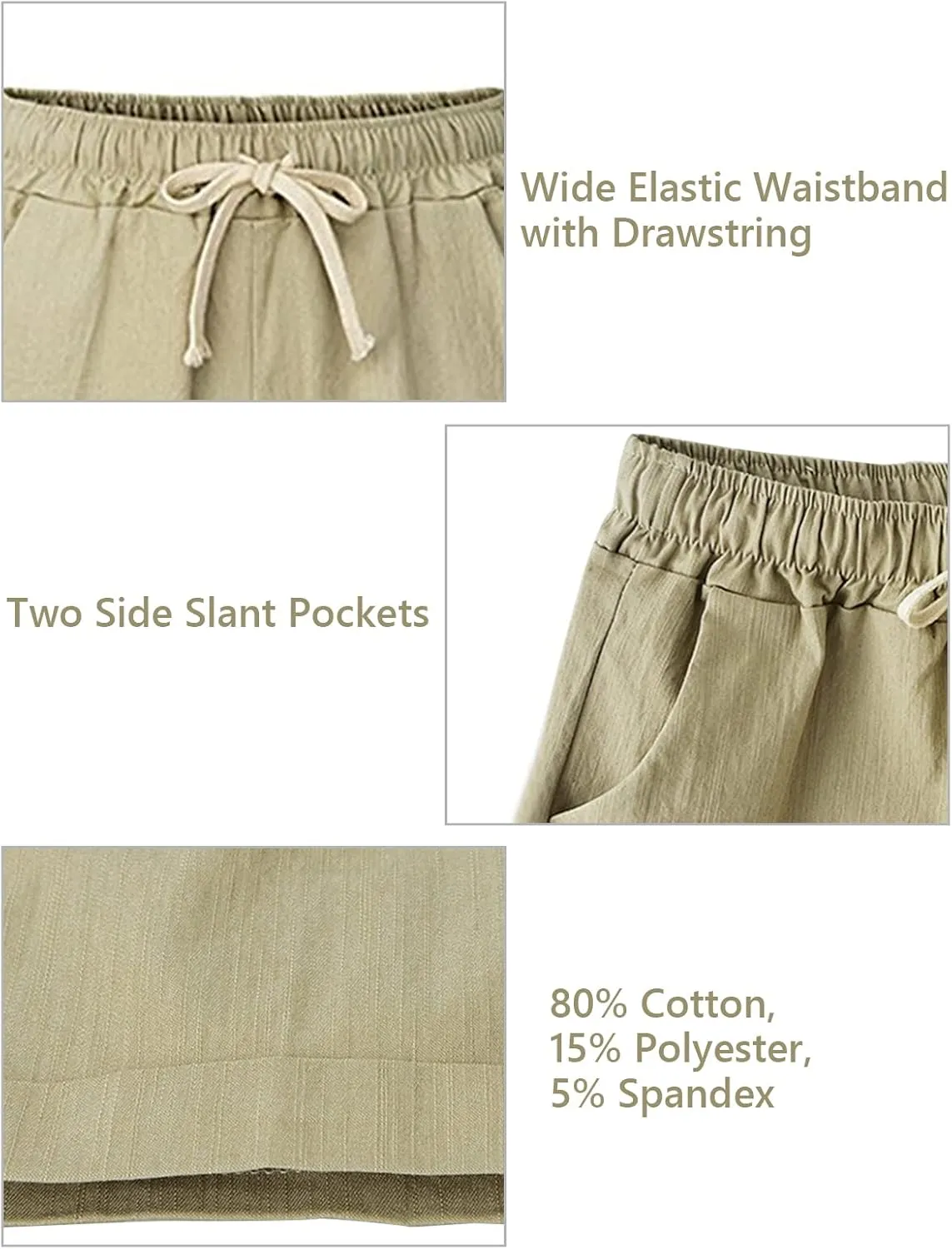 Bermuda Shorts for Women Cotton Linen Comfy Plus Size Elastic Waist Knee Length Travel Shorts for Summer Walking Beach