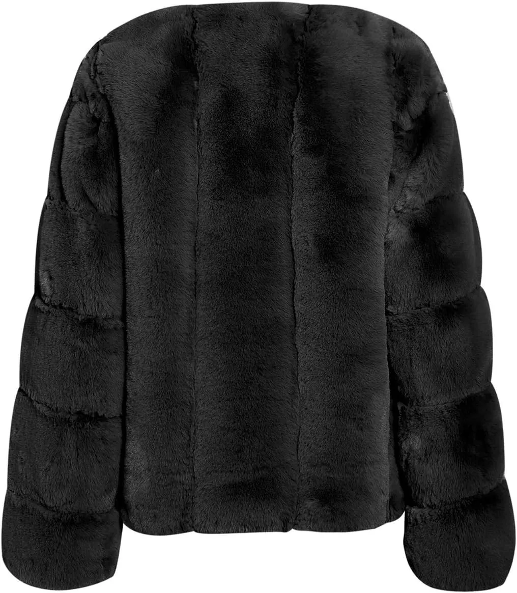 BerryGo Women's Long Sleeve Open Front Fuzzy Faux Fur Coat