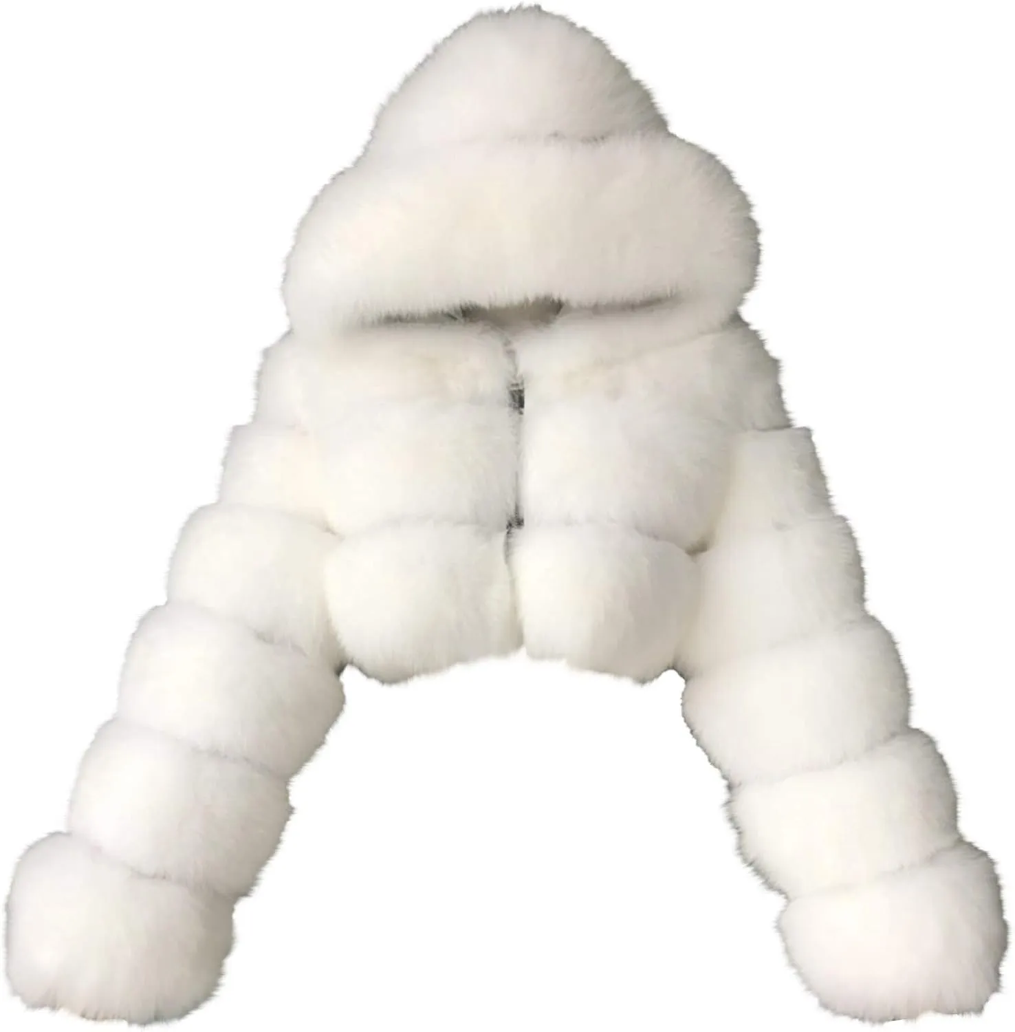 Bidobibo Faux Fur Coat Women with Hood Cropped Bubble Coats Fleece Short Warm Jackets Plus Size Winter Coats for Women