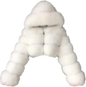 Bidobibo Faux Fur Coat Women with Hood Cropped Bubble Coats Fleece Short Warm Jackets Plus Size Winter Coats for Women