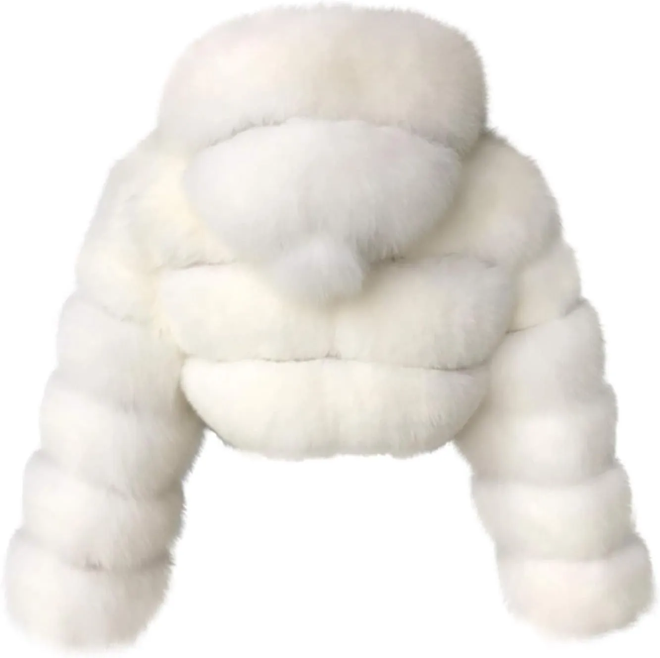 Bidobibo Faux Fur Coat Women with Hood Cropped Bubble Coats Fleece Short Warm Jackets Plus Size Winter Coats for Women