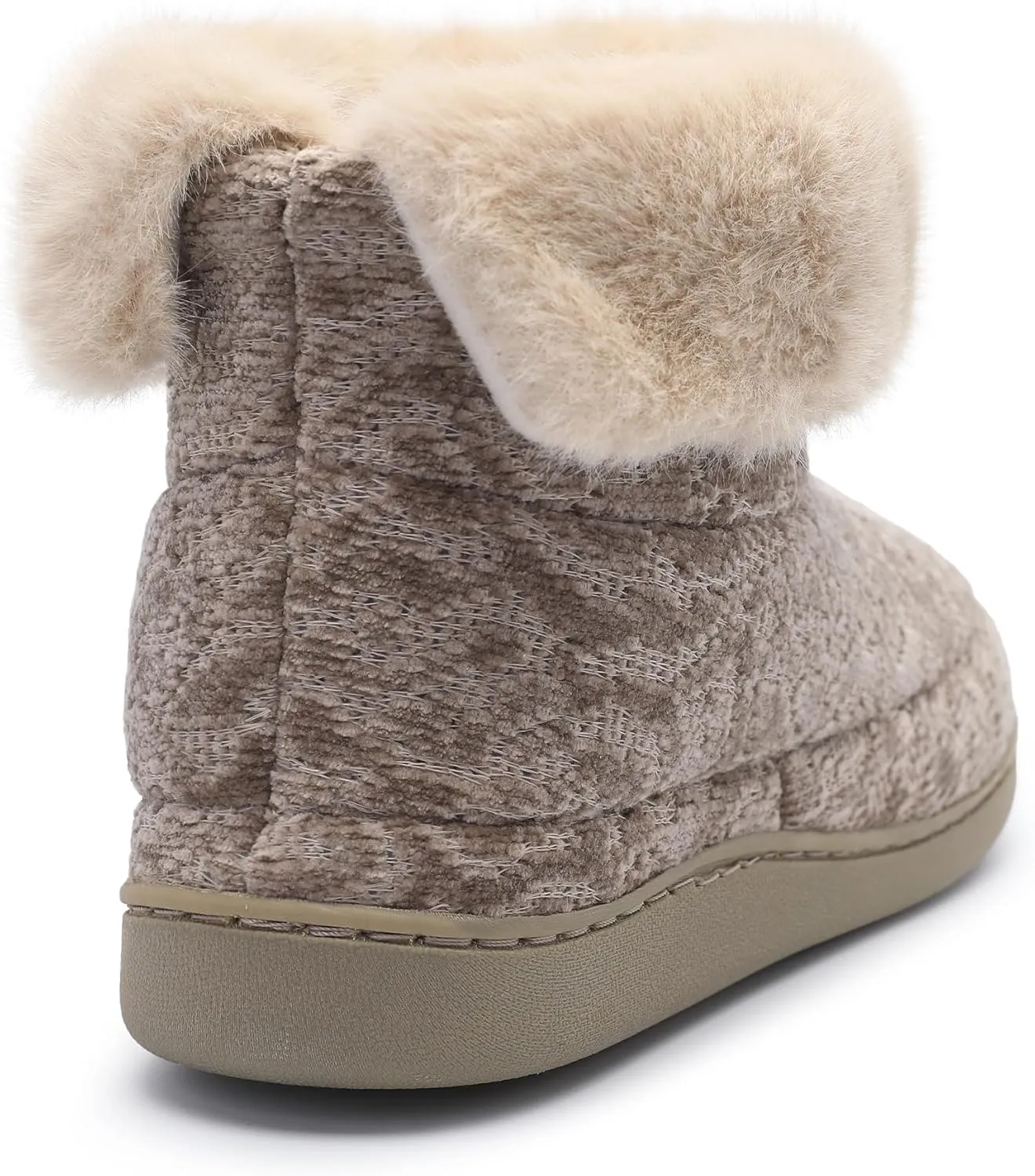 Bigwow Women's Bootie Slippers Fuzzy Lined Knit Ankle Boots Cozy House Slipper Non-Slip Warm Indoor Outdoor Booties Shoes with Plush Collar