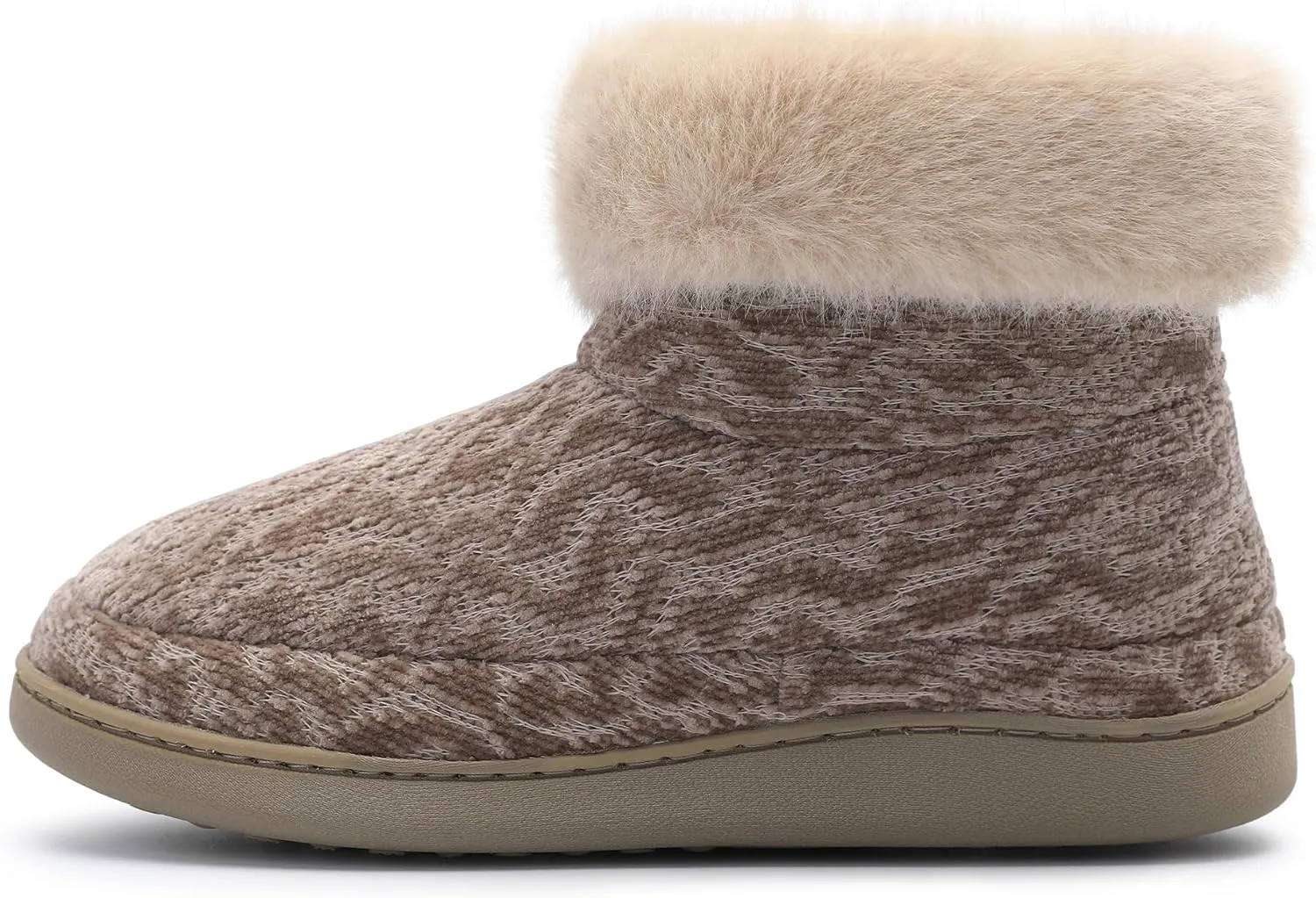 Bigwow Women's Bootie Slippers Fuzzy Lined Knit Ankle Boots Cozy House Slipper Non-Slip Warm Indoor Outdoor Booties Shoes with Plush Collar