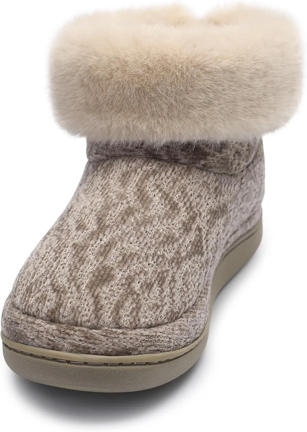 Bigwow Women's Bootie Slippers Fuzzy Lined Knit Ankle Boots Cozy House Slipper Non-Slip Warm Indoor Outdoor Booties Shoes with Plush Collar
