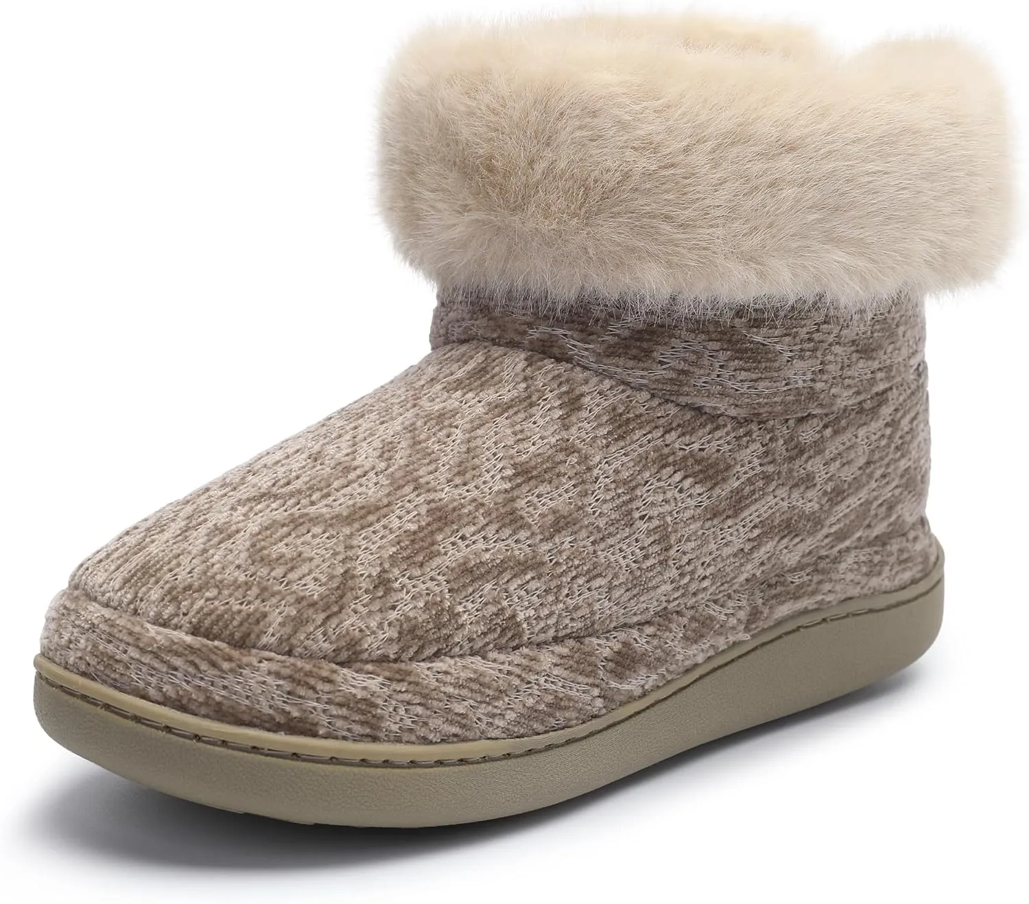 Bigwow Women's Bootie Slippers Fuzzy Lined Knit Ankle Boots Cozy House Slipper Non-Slip Warm Indoor Outdoor Booties Shoes with Plush Collar