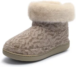 Bigwow Women's Bootie Slippers Fuzzy Lined Knit Ankle Boots Cozy House Slipper Non-Slip Warm Indoor Outdoor Booties Shoes with Plush Collar