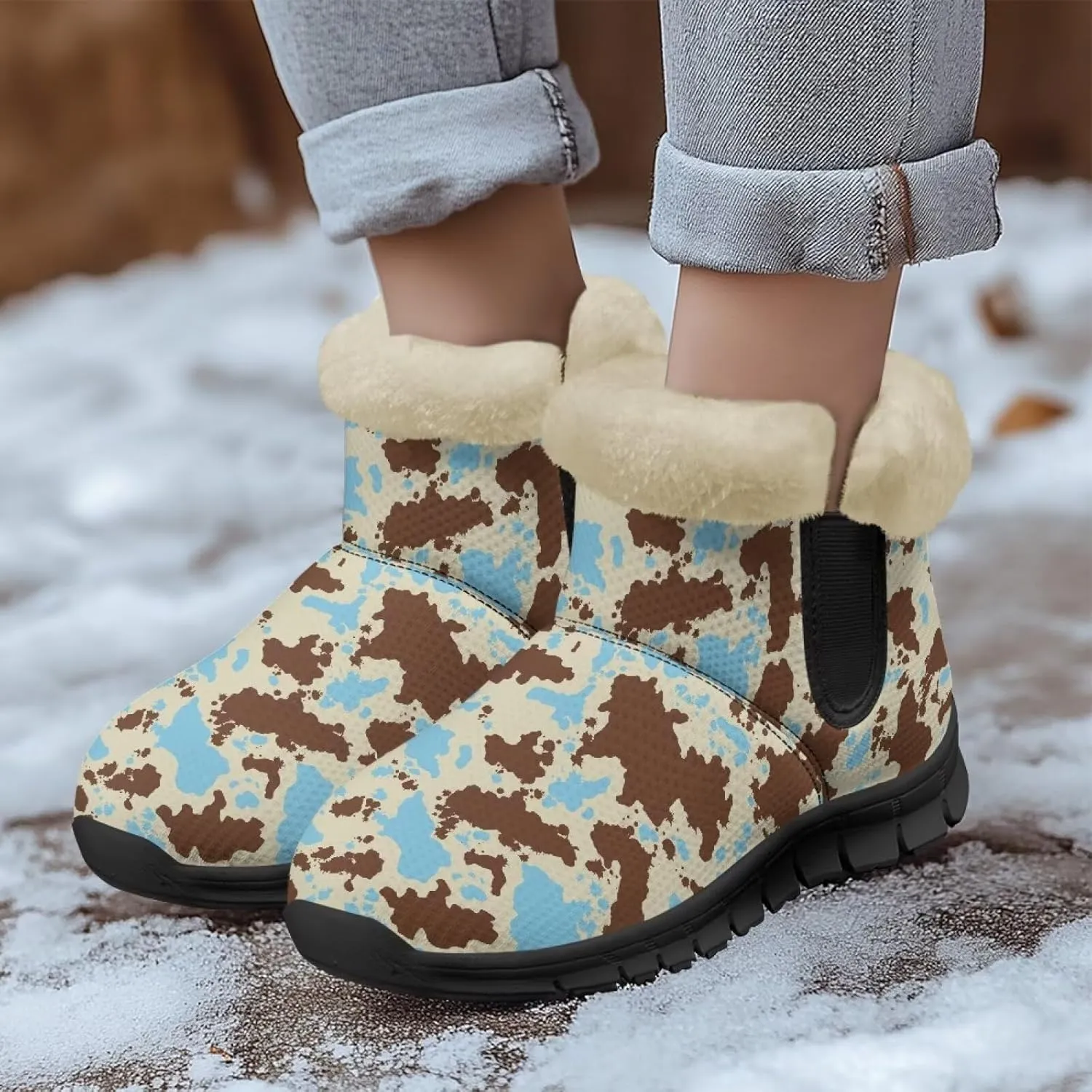 Binienty Winter Snow Boots for Women Fuzzy Warm Mid Calf Booties Travel Outdoor