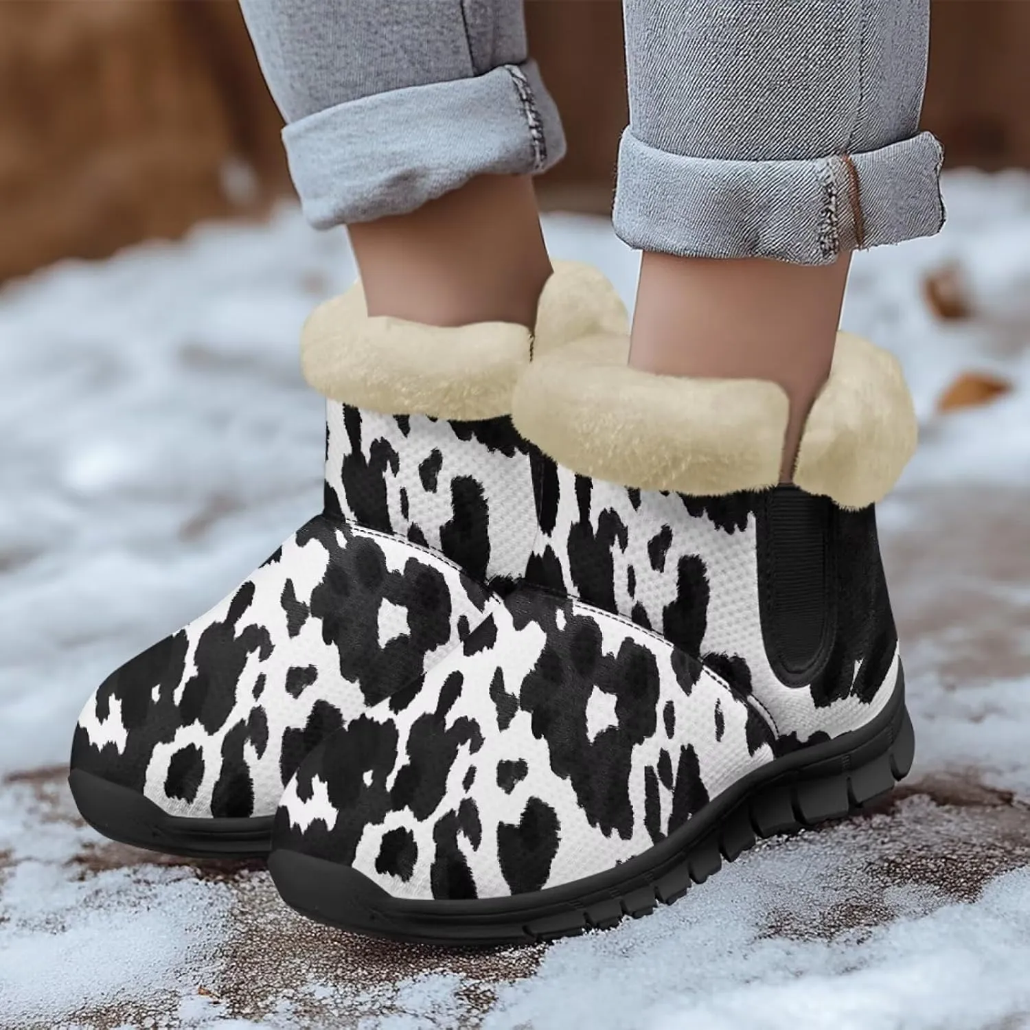 Binienty Winter Snow Boots for Women Fuzzy Warm Mid Calf Booties Travel Outdoor