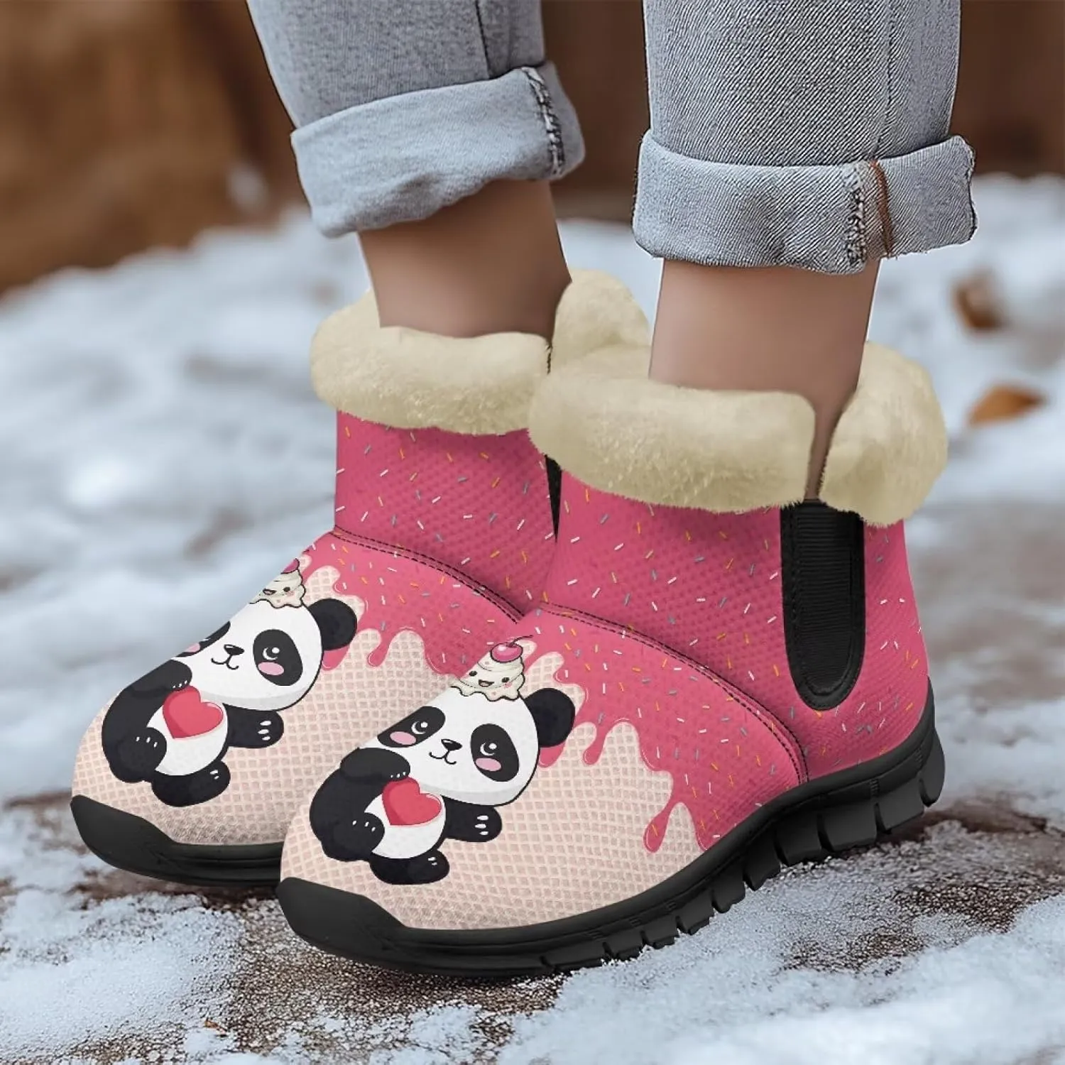 Binienty Womens Winter Boots Fuzzy Warm Snow Boots Ankle Booties Mens Barefoot Boots